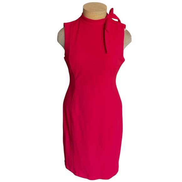 Calvin Klein Womens Red Mock Neck Bow Sheath Dress Office Siren Gold Zipper 12 - Picture 2 of 13
